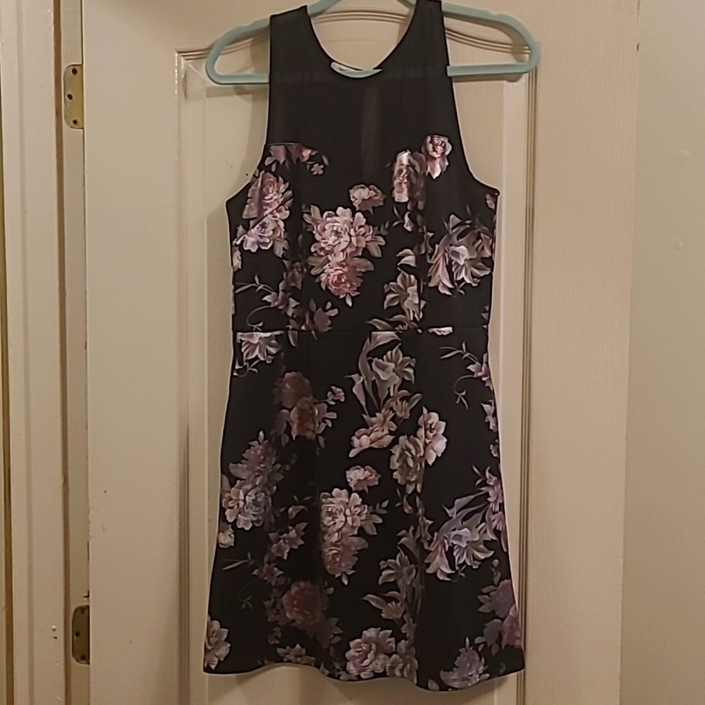 Black floral maurices medium fit and flare dress with pockets